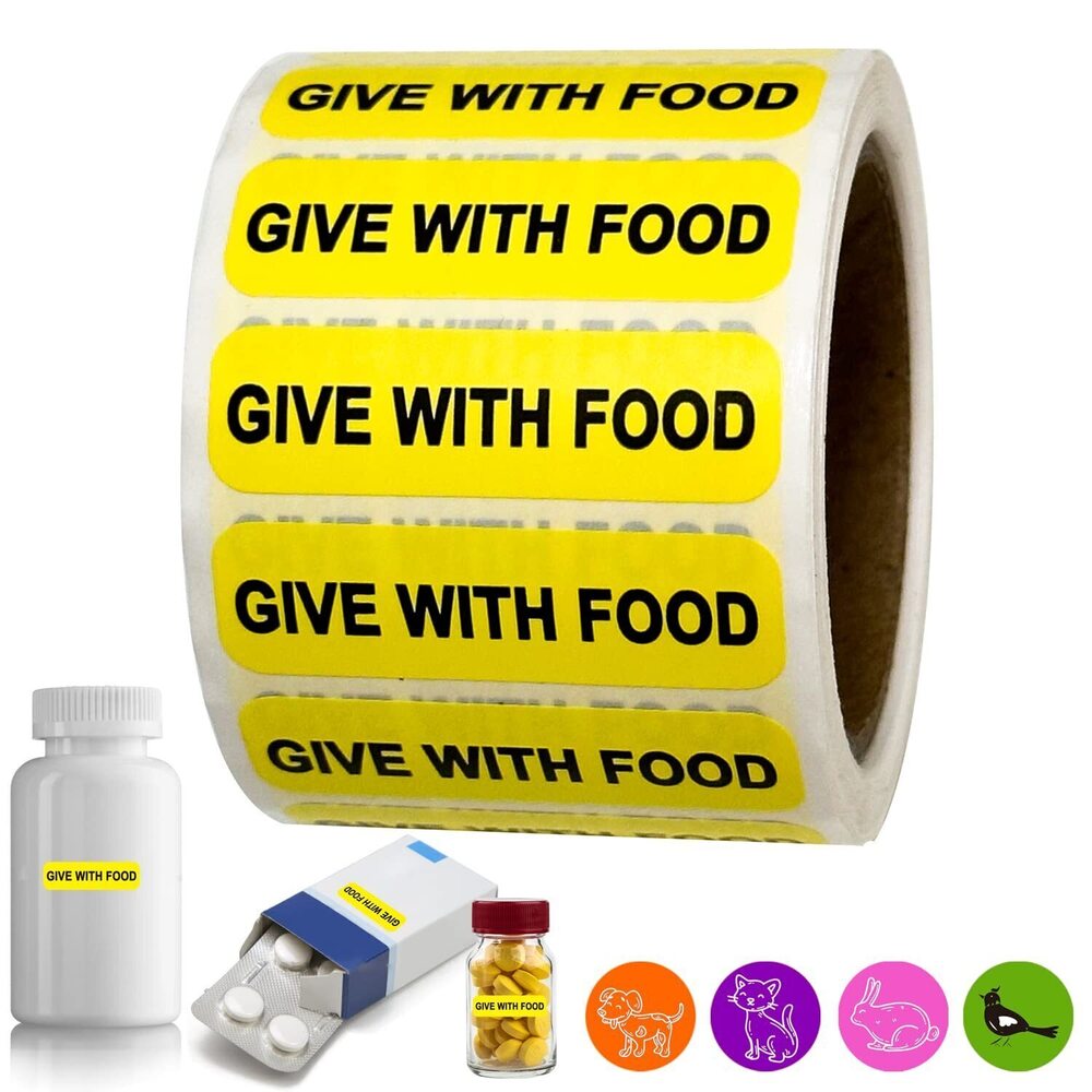 2633 Give with Food-Veterinary Labels/Stickers, 1.5 x 0.43 inch Medication